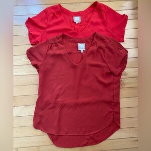 Two Meraki Women's Red and Burnt Orange V-Neck Blouses